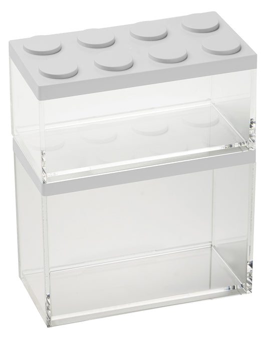 Barattolo contenitore ermetico in acrilico trasparente con coperchio in stile Lego, assemblabili e modulabili. Utilizzabili non solo in cucina, lavabili in lavastoviglie, idonei al contatto alimentare. Dimensione: cm.10 x 20 x h 10,5 Capacità: lt.1,5 Colore: bianco Made in Italy