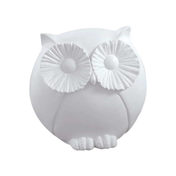 Figura Gufo in resina bianca opaca. Dimensioni: cm 19,5 x 11 x 19,5 h. In negozio e online su tuttochic.it