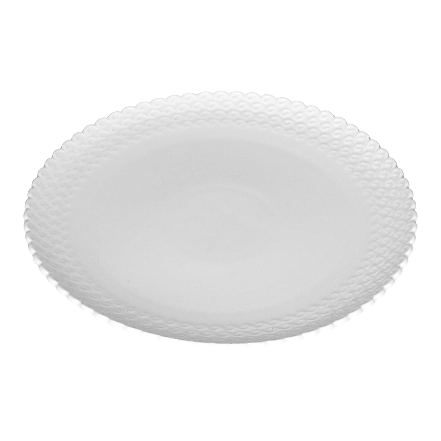 Confezione di 6 piatti piani in porcellana lavorata di colore bianco. linea Momenti, per dare un tocco di eleganza ad ogni apparecchiatura. Dimensioni: diametro cm 26, h 2,5 Utilizzabile in forno tradizionale Utilizzabile in forno a microonde Lavabile in lavastoviglie. In negozio e online su tuttochic.it