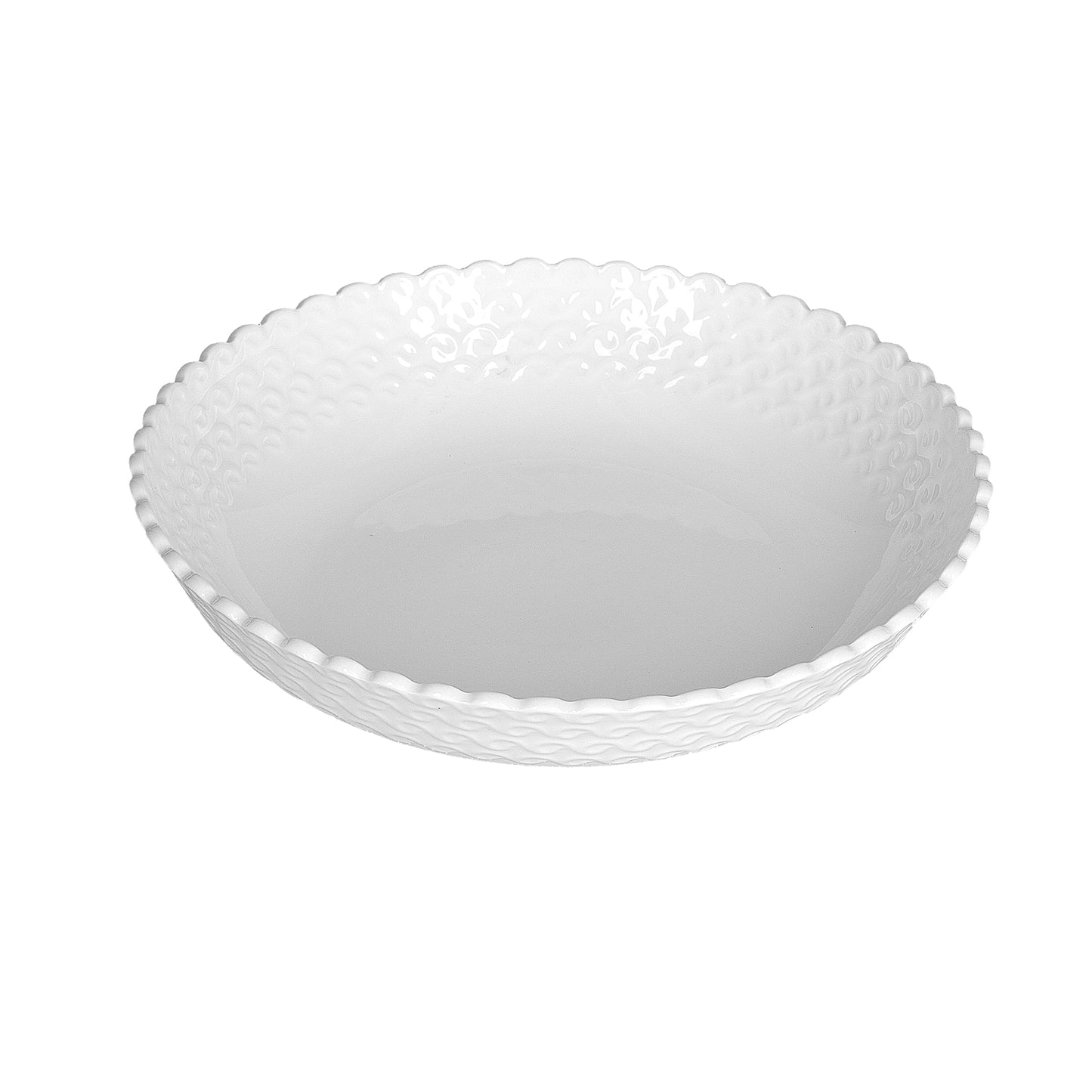Set di 6 piatti fondi in porcellana lavorata di colore bianco. La linea Momenti, per dare un tocco di eleganza ad ogni apparecchiatura. Dimensioni: diametro cm 20, h 4,5 Utilizzabile in forno tradizionale Utilizzabile in forno a microonde Lavabile in lavastoviglie. In negozio e online su tuttochic.it