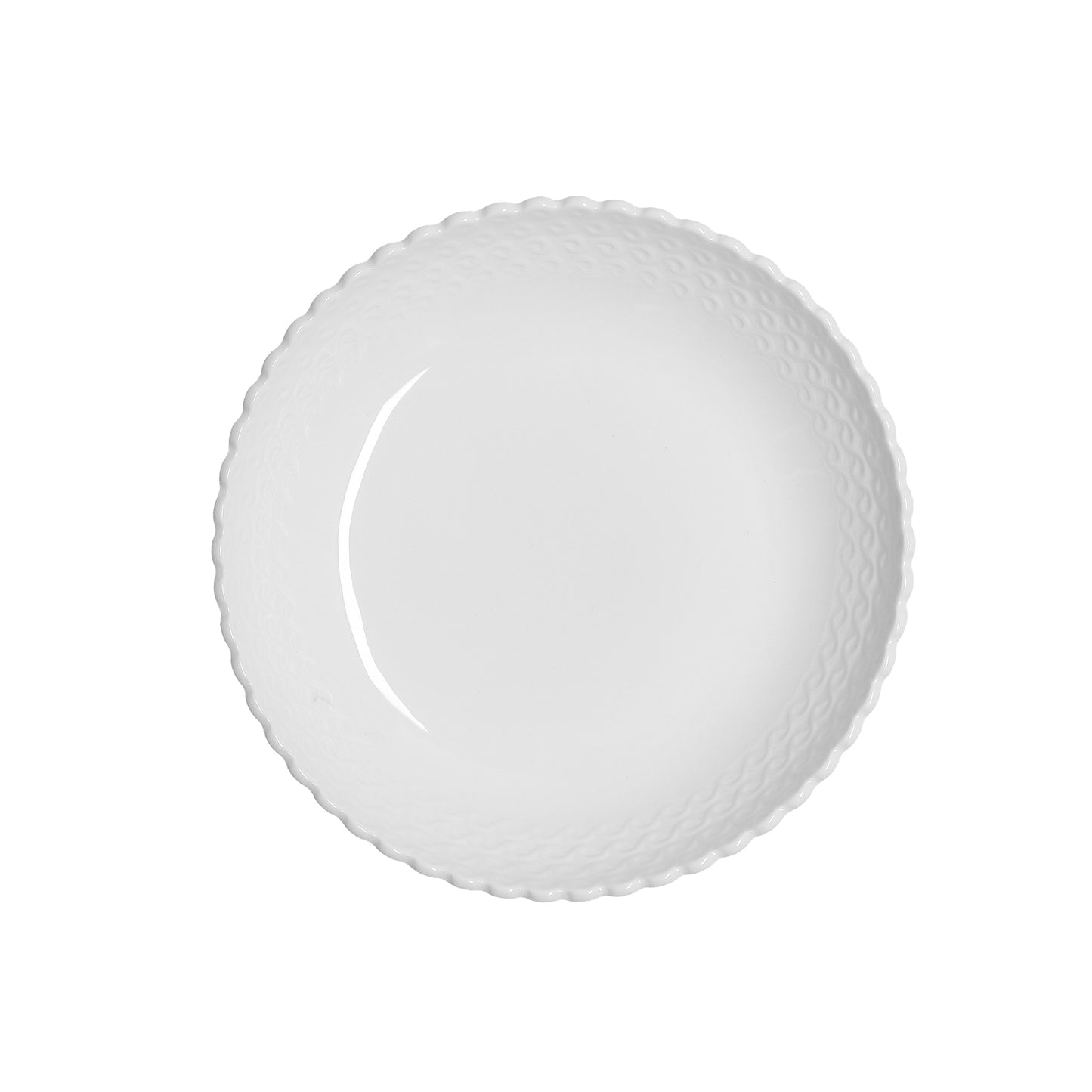 Set di 6 piatti fondi in porcellana lavorata di colore bianco. La linea Momenti, per dare un tocco di eleganza ad ogni apparecchiatura. Dimensioni: diametro cm 20, h 4,5 Utilizzabile in forno tradizionale Utilizzabile in forno a microonde Lavabile in lavastoviglie. In negozio e online su tuttochic.it