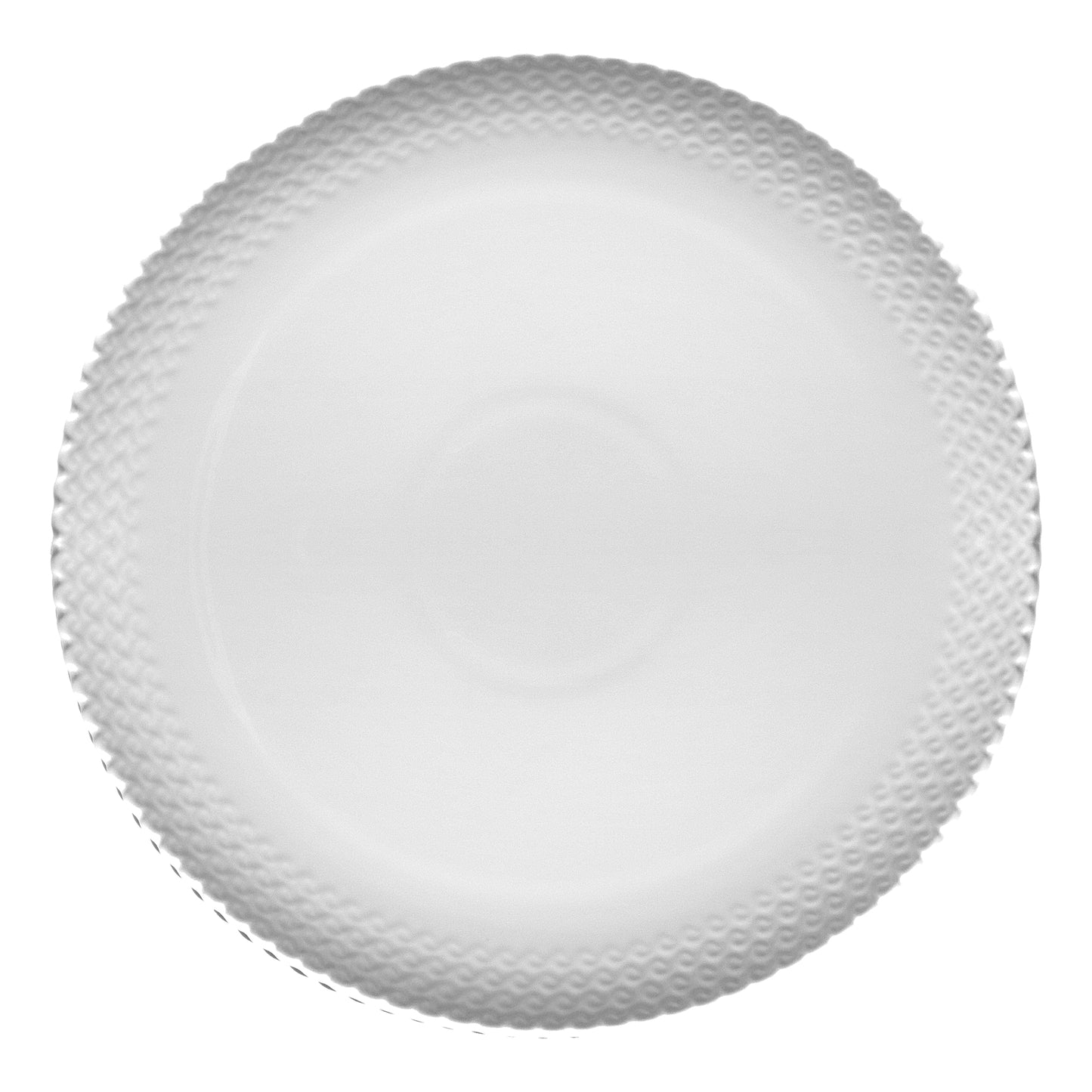 Piatto in porcellana bianca. Dimensioni: Ø 34; h2,5 cm Bordi smerlati su piatti, vassoi, piattini, bowl della linea Momenti, per dare un tocco di eleganza ad ogni apparecchiatura. Utilizzabile in forno tradizionale Utilizzabile in forno a microonde Lavabile in lavastoviglie. In negozio e online su tuttochic.it