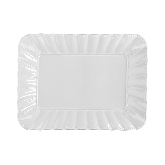 Vassoio rettangolare da portata in porcellana bianca lavorata cm. 35 x 26.Utilizzabile in forno tradizionale, microonde e lavastoviglie. Lavabile in lavastoviglie. Utilizzabile in microonde. In negozio e online su tuttochic.it