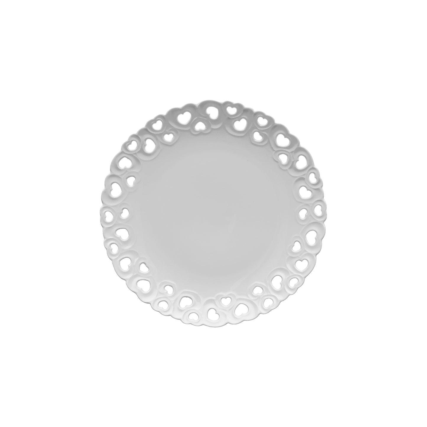 Piatto dolce traforato in porcellana bianca. Dimensioni: h 2 cm, Ø 20 Lavabile in lavastoviglie Utilizzabile in microonde Utilizzabile in forno tradizionale. In negozio e online su tuttochic.it