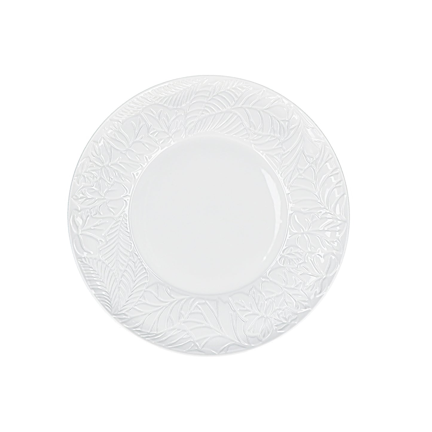 Confezione di 6 piatti piani in porcellana lavorata di colore bianco. Il piatto Bosco è perfetto per la tavola della colazione, per il pranzo o la cena con gli amici. Dimensioni singolo piatto: diametro cm 27 x 2 h. Utilizzabile in forno a microonde e lavastoviglie. In negozio e online su tuttochic.it