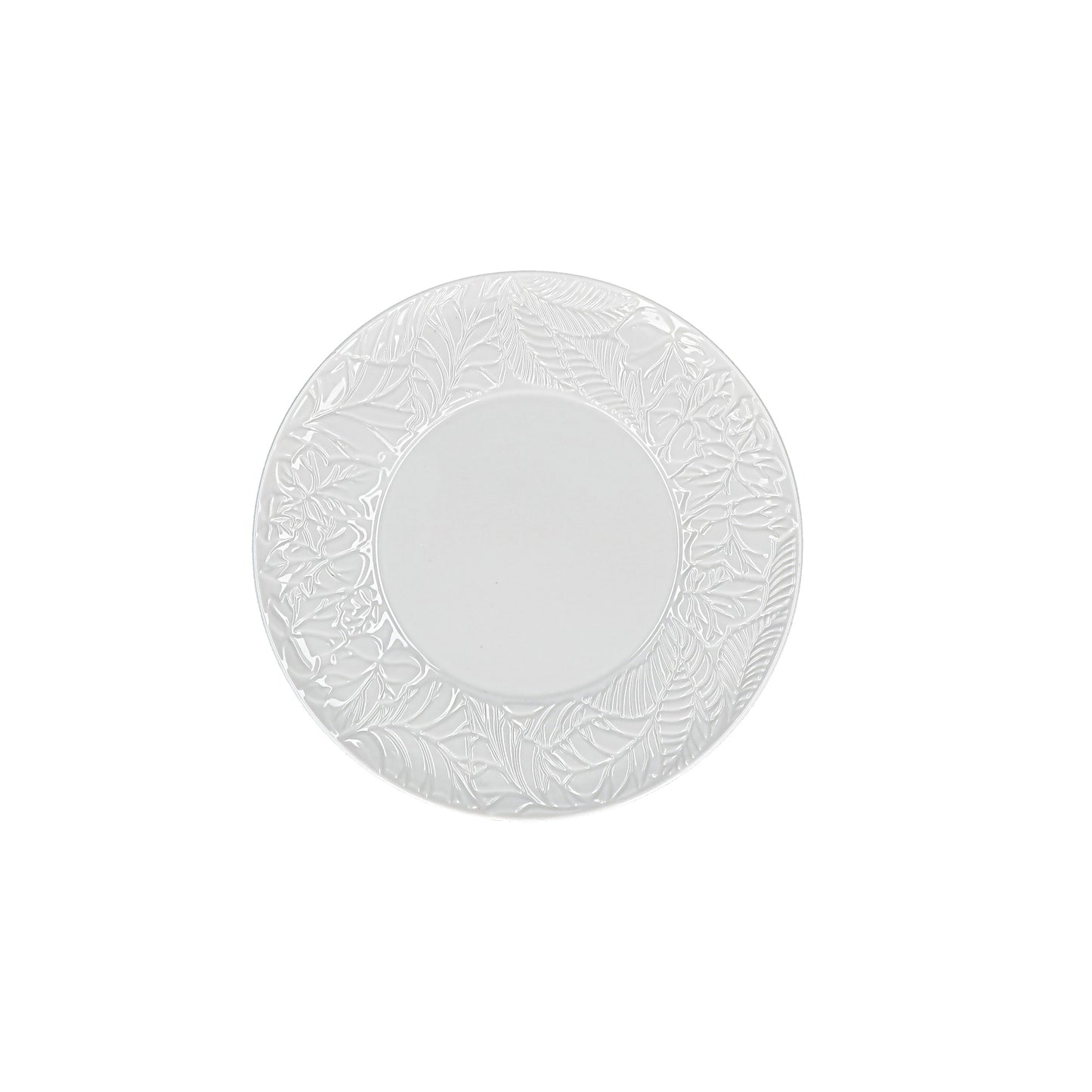Confezione di 6 piatti frutta in porcellana lavorata di colore bianco. Il piatto Bosco è perfetto per la tavola della colazione, per il pranzo o la cena con gli amici. Dimensioni singolo piatto: diametro cm 21,5 x 2 h. Utilizzabile in forno a microonde e lavastoviglie. In negozio e online su tuttochic.it