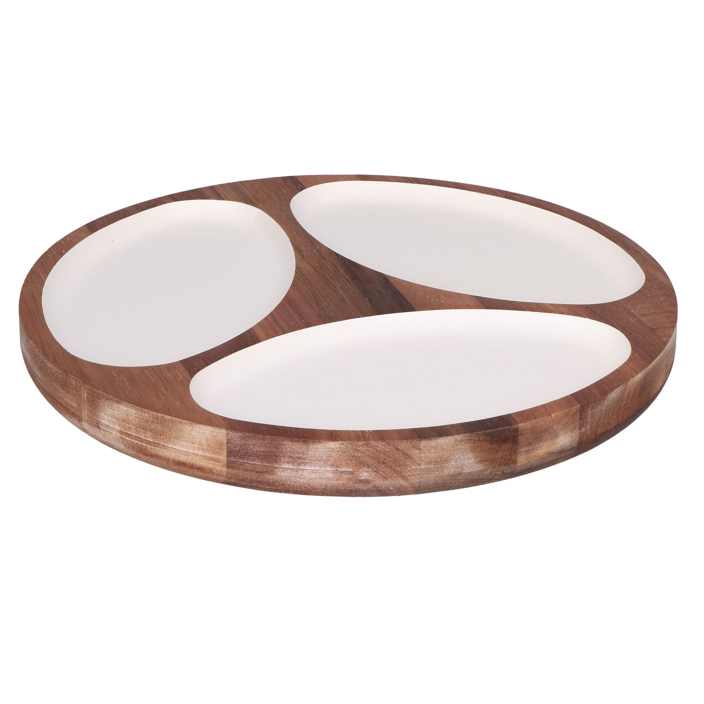 Antipastiera tonda in legno laccato. Dimensioni: cm Ø 30,5 x 3 Collezione Libeccio Un set di accessori intramontabili in legno smaltato, da collezionare uno dopo l'altro. Immancabili in credenza e preziosi sulla tavola, per servire in puro stile La Porcellana Bianca. Lavare a mano. In negozio e online su tuttochic.it