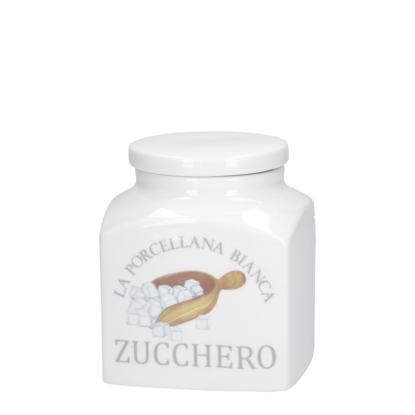Barattolo decorato Zucchero in porcellana lt. 1,1. Funzionali ad ospitare gli alimenti più usati nei vostri piatti per una cucina sempre in ordine.