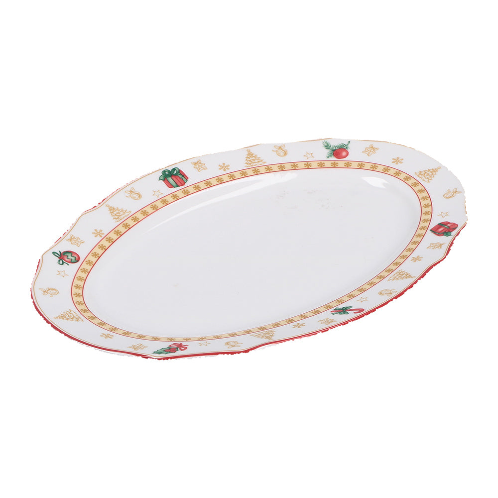 Vassoio ovale in porcellana con decoro natalizio. Dimensioni: cm 32 x 21,5. In negozio e online su tuttochic.it