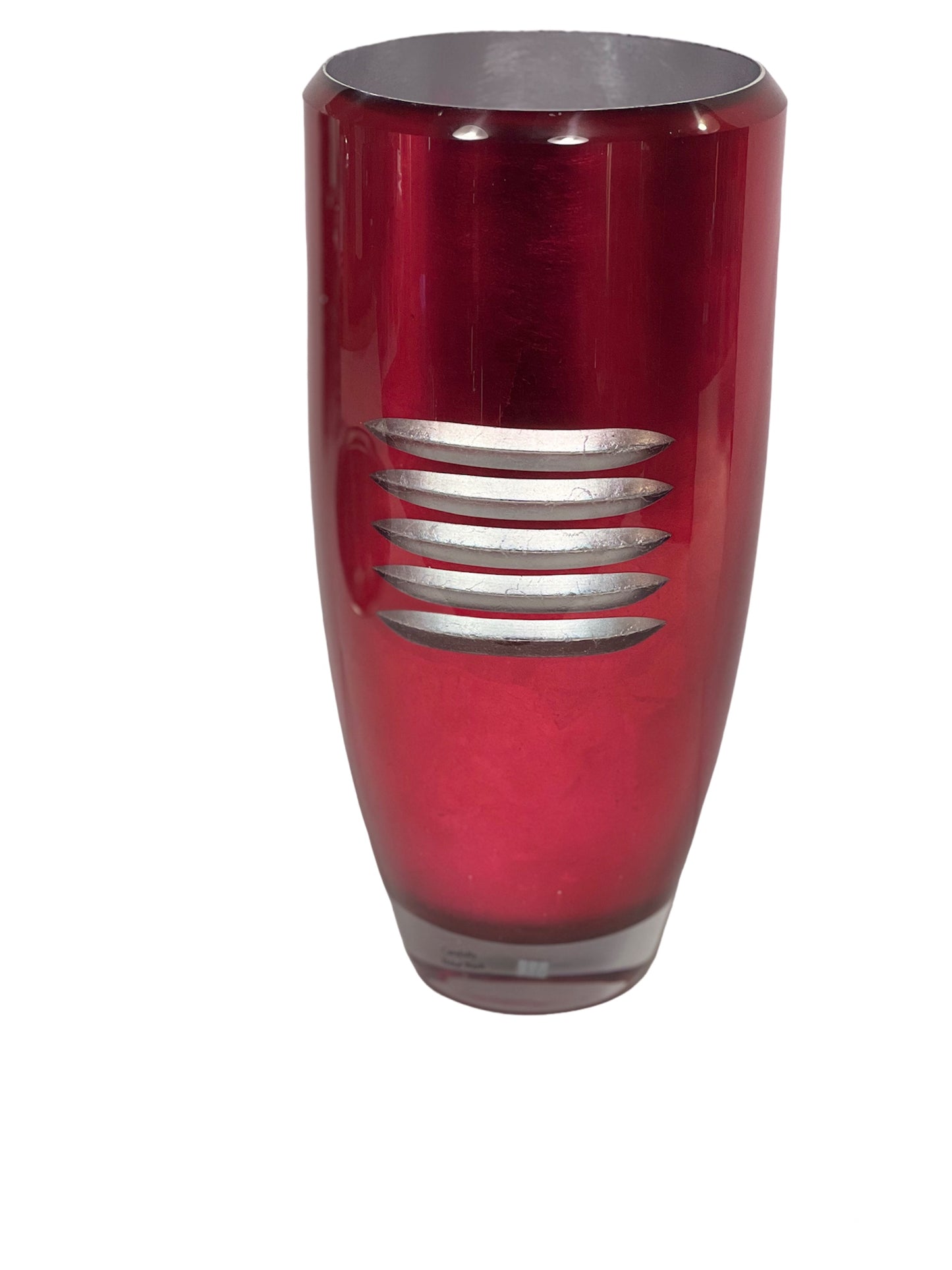 Vaso portafiori in vetro decorato nei colori fuxia e argento. Dimensioni: cm Ø 18 x 38 h - peso Kg 4,3. In negozio e online su tuttochic.it