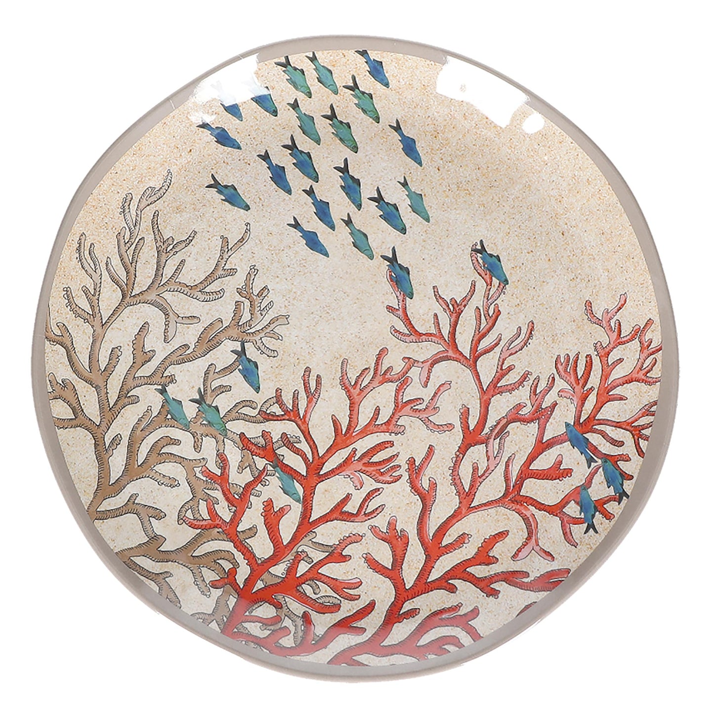 Set di 2 Piatti piani in melamina con decoro marino. La melamina, un materiale resistente, leggero, altamente igienico e di facile manutenzione. Dimensioni singolo piatto: cm Ø 27, h 2,4 Lavabile in lavastoviglie. Non Utilizzabile in microonde e in forno tradizionale. In negozio e online su tuttochic.it