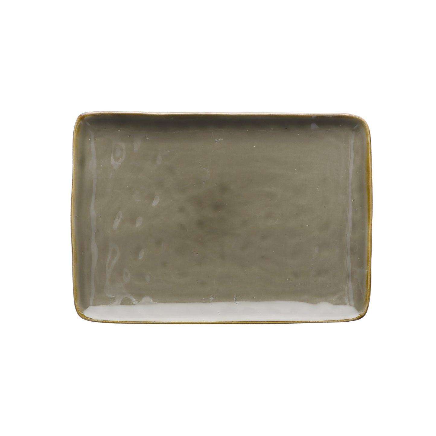 Vassoio rettangolare in porcellana di colore grigio tortora. Colori e forme moderne si mescolano con armonia ed elementi della tradizione. Dimensioni: cm 27 x 19