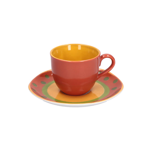 Set di 6 tazzine da caffè c/piattino in porcellana decorata. Capacità: cc100 Cottage è una collezione perfetta per la stagione autunnale. Il trattamento pittorico e i colori caldi della terra rimandano alle campagne tipiche del mediterraneo. Utilizzabile in lavastoviglie e microonde. In negozio e online su tuttochic.it