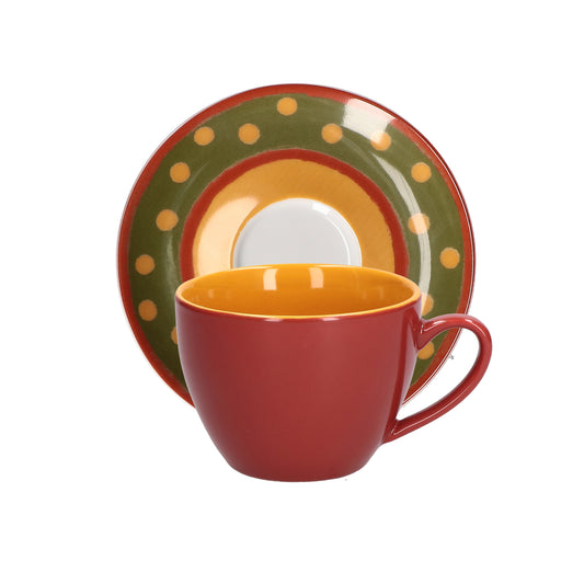 Set di 6 tazze da tè con piatto in porcellana decorata. Capacità: cc 180 Cottage è una collezione perfetta per la stagione autunnale. Il trattamento pittorico e i colori caldi della terra rimandano alle campagne tipiche del mediterraneo. Utilizzabile in lavastoviglie e microonde. In negozio e online su tuttochic.it