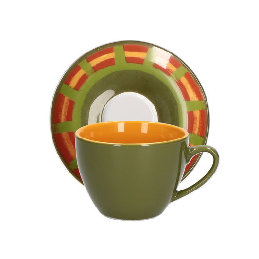 Set 6 tazze da tè verde con piatto in porcellana decorata. Capacità: cc 180 Cottage è una collezione perfetta per la stagione autunnale. Il trattamento pittorico e i colori caldi della terra rimandano alle campagne tipiche del mediterraneo. Utilizzabile in lavastoviglie e microonde. In negozio e online su tuttochic.it
