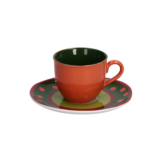 Set di 6 tazzine da caffè verde con piattino in porcellana decorata. Capacità: cc 100 Cozy Cottage Rendere l’ordinario straordinario: la tavola con lo stile allegro e i colori di Cozy Cottage diventa una festa. Lavabile in lavastoviglie Utilizzabile in forno a microonde. In negozio e online su tuttochic.it