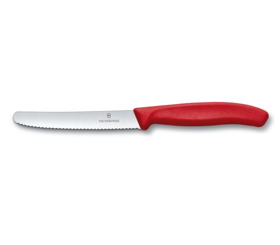 Coltello da tavola e per pomodoro realizzato in Svizzera con filo ondulato ultra affilato e con impugnatura ergonomica. Lunghezza della lama cm 11. Lavabile in lavastoviglie. In negozio e online su tuttochic.it