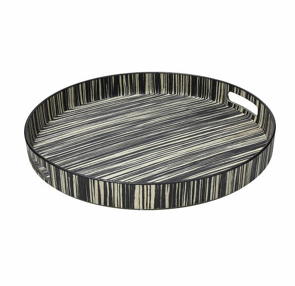 Vassoio tondo in plastica con decoro effetto legno. Diametro cm 35 x 4 h.