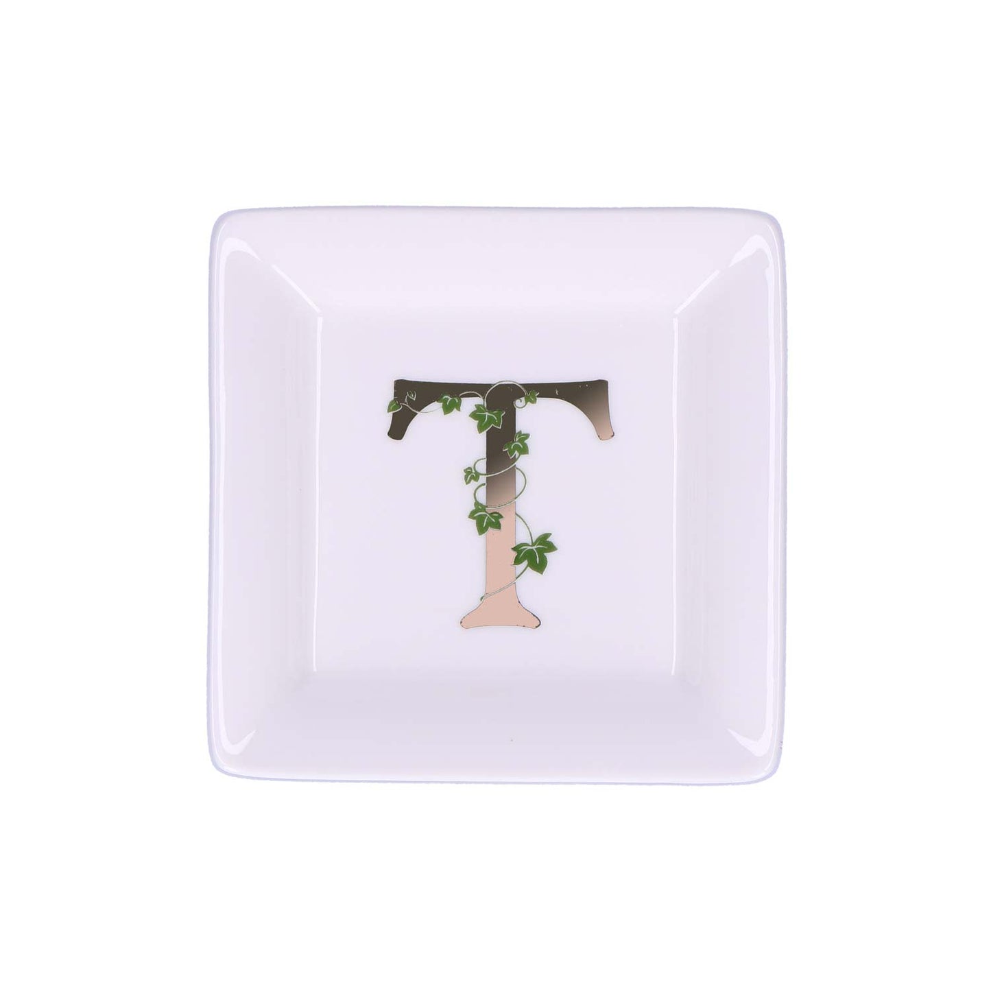 Piattino quadrato in porcellana "Adorato" con iniziale decorata. Dimensioni: cm 10 x 10 x h1,5 Lavare a mano.