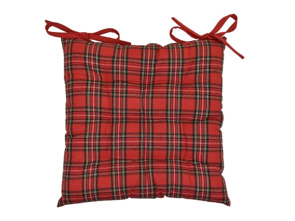 Cuscino quadrato da sedia singolo 100% cotone con decoro Tartan rosso. Dimensioni: cm 40 x 40. In negozio e online su tuttochic.it