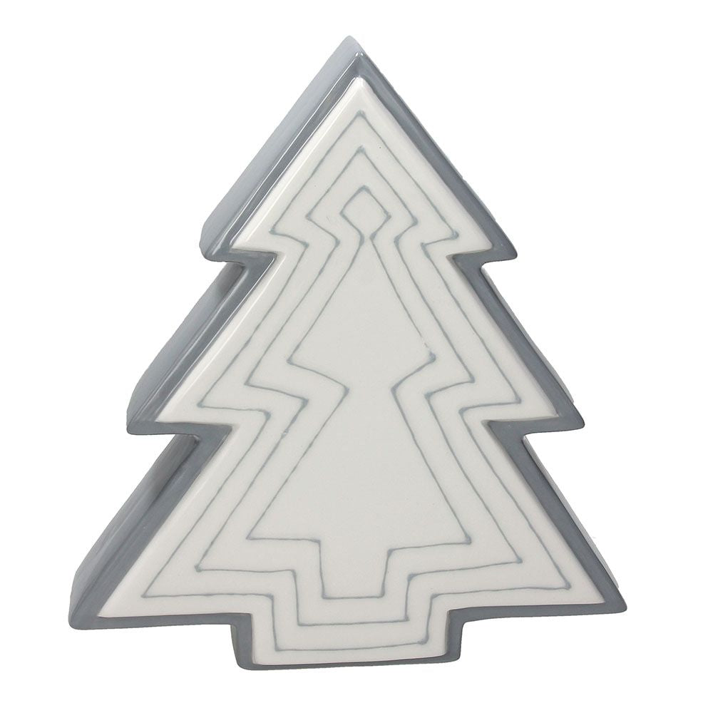 Albero in ceramica decorata di colore bianco e grigio. Dimensioni: cm 24 x 26 h
