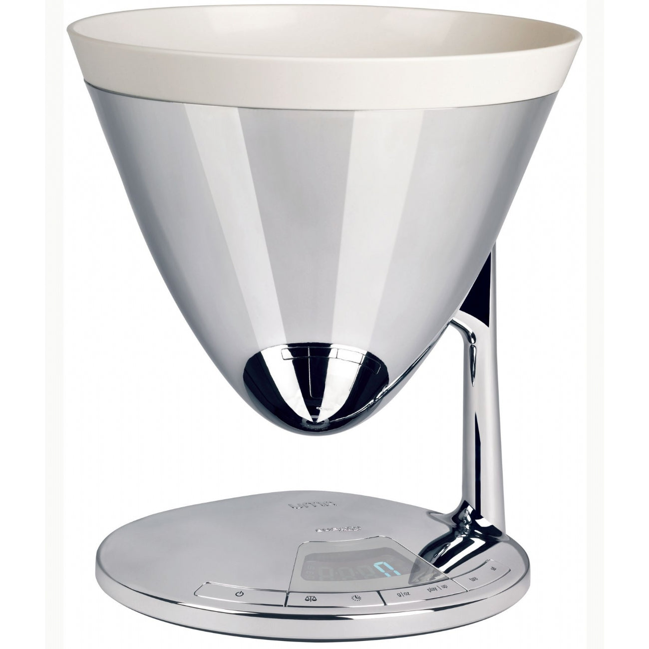 Uma è la bilancia elettronica da cucina completa di dispositivo timer. Misure: ø22X24 cmFinitura: Il colore ha una tinta unita ed è cromato lucido.