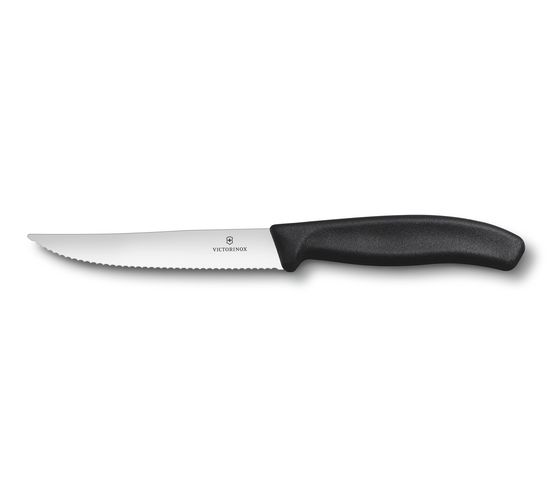 Coltello da bistecca realizzato in Svizzera con filo ondulato ultra affilato e con impugnatura ergonomica. Lunghezza della lama cm 12. Lavabile in lavastoviglie. In negozio e online su tuttochic.it