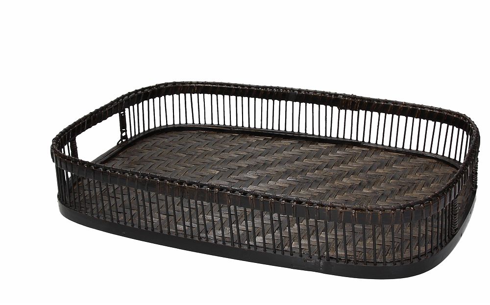 Vassoio rettangolare nero in legno di bambù di colore nero. Dimensioni: cm 42 X 29 X 7H. Il Bambù è una pianta dai mille aspetti e dalle mille virtù, si applica a tantissimi oggetti e si adatta perfettamente a qualsiasi ambiente. In negozio e online su tuttochic.it