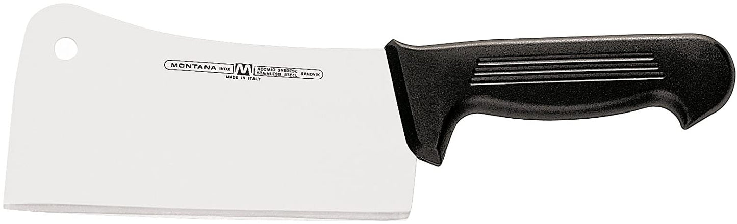 Falcetta in acciaio inox e manico in polipropilene atossico, perfettamente igienico. La falcetta è un coltello "da colpo", con lama grossa, larga e pesante. E' bilanciata in modo che il peso gravi sulla punta. Ideale per tranciare carni crude con osso, costine, coniglio, pollo ecc. Lavabile in lavastoviglie