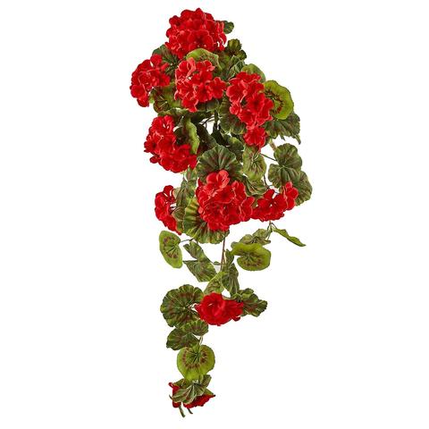 Cespuglio cadente artificiale di gerani. Dimensioni: altezza cm 75
