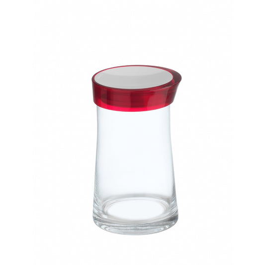 Barattolo da cucina ermetico in vetro trasparente e tappo in plastica SAN di colore rosso e bianco. Capacità 1,5 lt. Dimensioni: cm 11,3 x 19,5. In negozio e online su tutttochic.it
