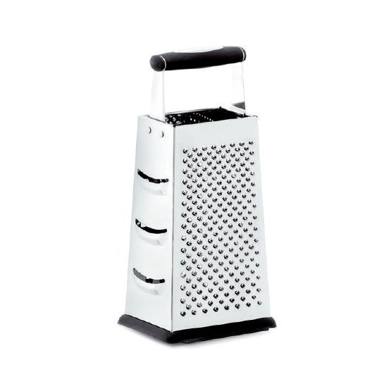 Grattugia 4 lame in acciaio inox cm. 25. Professionali, maneggevoli e pratici, un aiuto ideale in cucina, sono adatti per la preparazione di tutte le ricette.