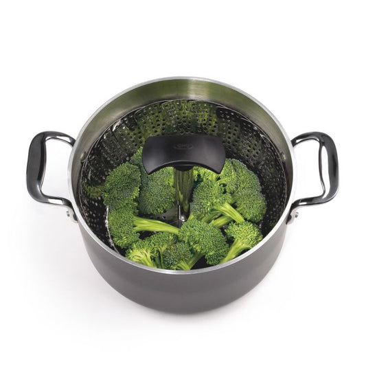 Vaporiera per la cottura a vapore in pentola, si adatta a pentole di 20 cm di diametro. Manico rimovibile per la cottura di cibi di grandi dimensioni Materiale: acciaio inox