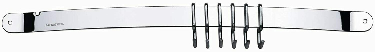 Barra appendi mestoli standard da parete in acciaio inox. Larghezza 42,5 cm con 6 ganci. Lavabile in lavastoviglie. In negozio e online su tuttochic.it