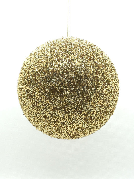 Decoro sfera grande Sax in polistirolo ricoperta di glitter color oro. Diametro cm 20. In negozio e online su tuttochic.it