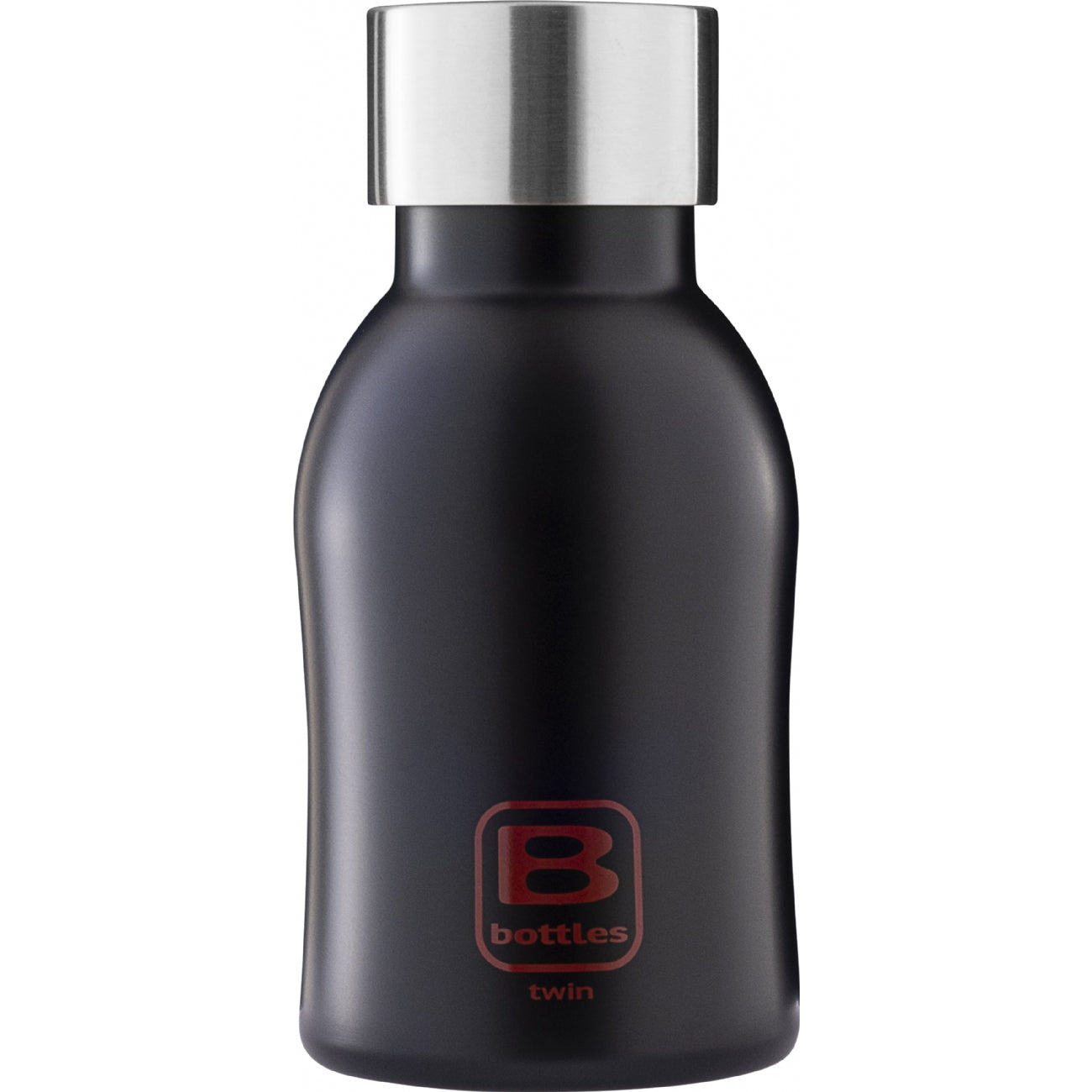 Bottiglia TWIN 250ml (8.453 US fl.oz.) nero opaco. Tappo finitura satinata. Mantiene i liquidi caldi per 12 ore, freddi per 24 e il ghiaccio per 36 ore. Realizzata in acciaio inox 18/10, a doppia parte sottovuoto e con uno speciale rivestimento in rame tra le due pareti. In negozio e on line su tuttochic.it