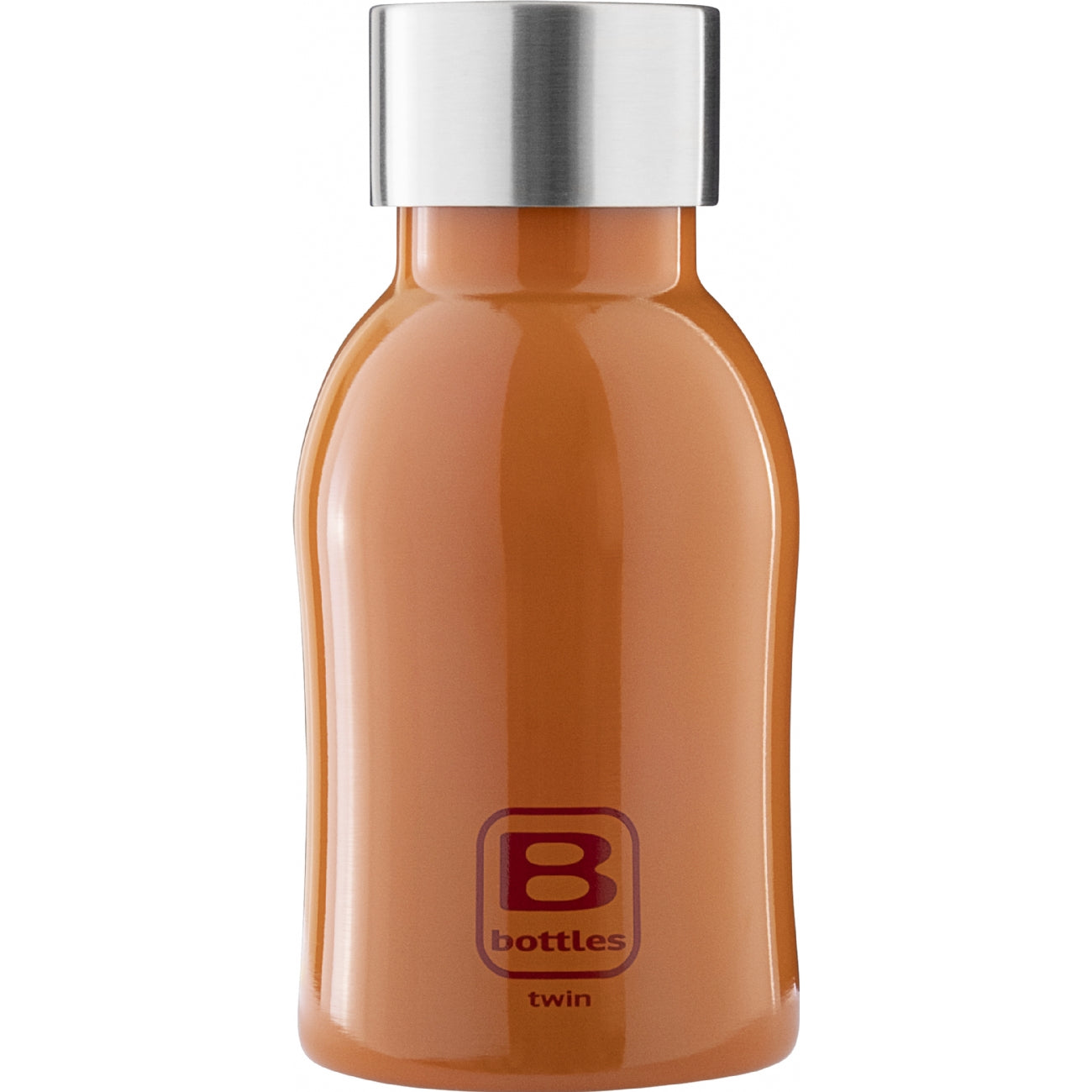 Bottiglia TWIN 250ml (8.453 US fl.oz.) arancio lucido. Tappo finitura satinata. Mantiene i liquidi caldi per 12 ore, freddi per 24 e il ghiaccio per 36 ore. Realizzata in acciaio inox 18/10, a doppia parte sottovuoto e con uno speciale rivestimento in rame tra le due pareti. In negozio e on line su tuttochic.it