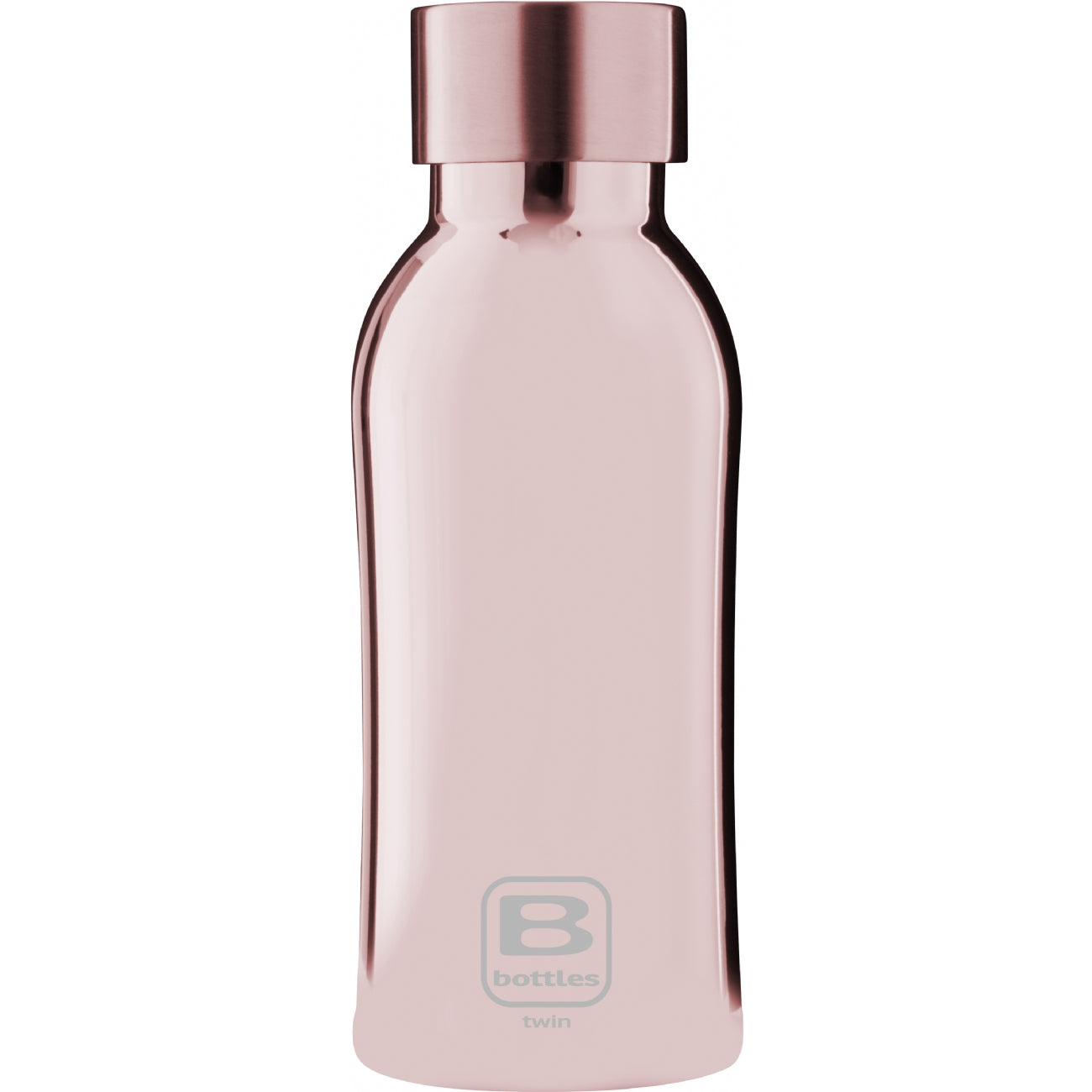 Bottiglia TWIN 350ml(11.835 US fl.oz.) rosa oro lucido. Tappo finitura satinata. Mantiene i liquidi caldi per 12 ore, freddi per 24 e il ghiaccio per 36 ore. Realizzata in acciaio inox 18/10, a doppia parte sottovuoto e con uno speciale rivestimento in rame tra le due pareti. In negozio e on line su tuttochic.it