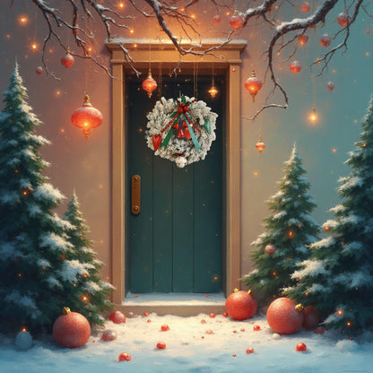 Corona natalizia innevata con campane e cuori in metallo Ø56 cm