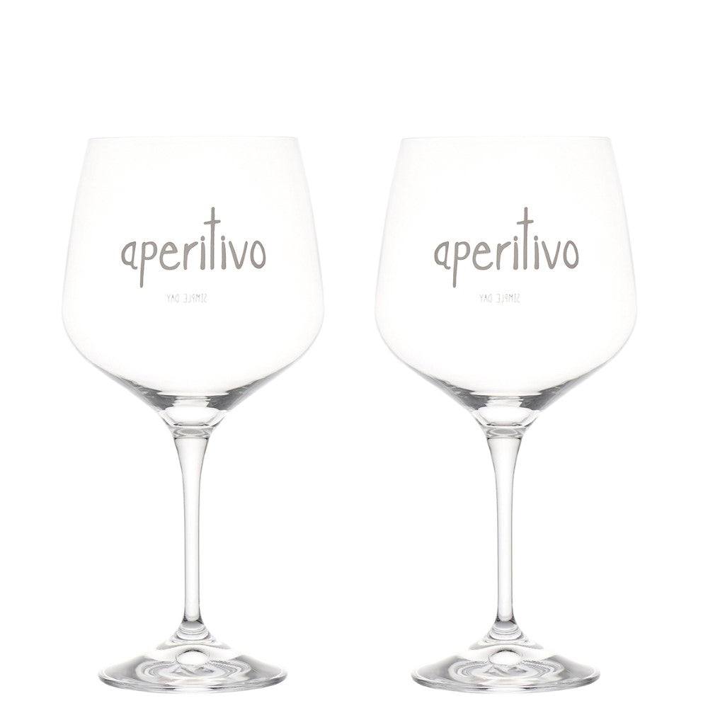 set di 2 calici da cocktail in vetro. ml 820 - 24 cm x ø 11,5 cm Decoro aperitivo serigrafato in colore bianco. In negozio e online su tuttochic.it