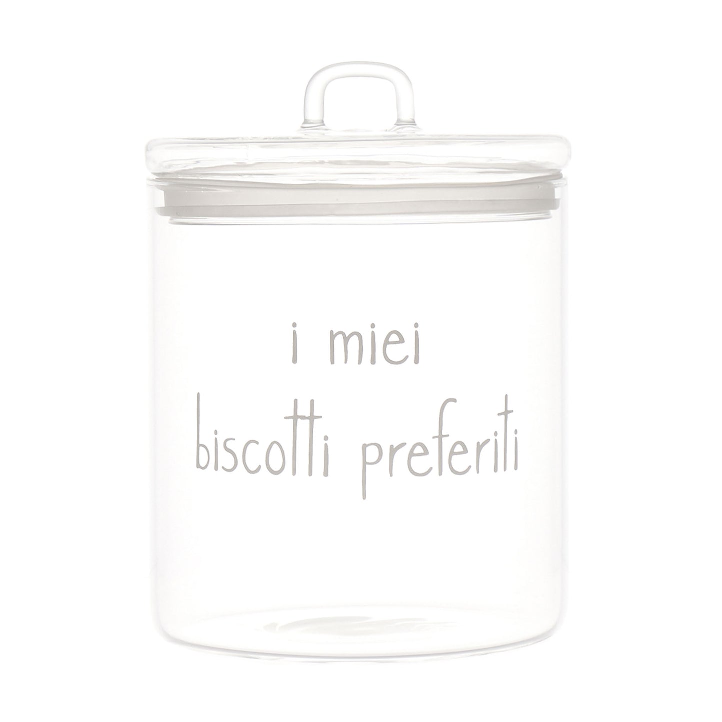 La Biscottiera "i miei biscotti preferiti" di Simple Day è elegante e funzionale, realizzata in pregiato vetro borosilicato trasparente con guarnizione ermetica per mantenere i biscotti freschi e croccanti. Dimensioni diametro 15cm x altezza 22cm. Prodotto disegnato in Italia. In negozio e online su tuttochic.it