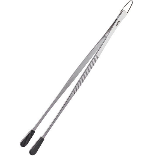 Pinzetta da cucina PINOLA di GEFU in acciaio inossidabile con estremità in silicone nero, lunga 30,5 cm.