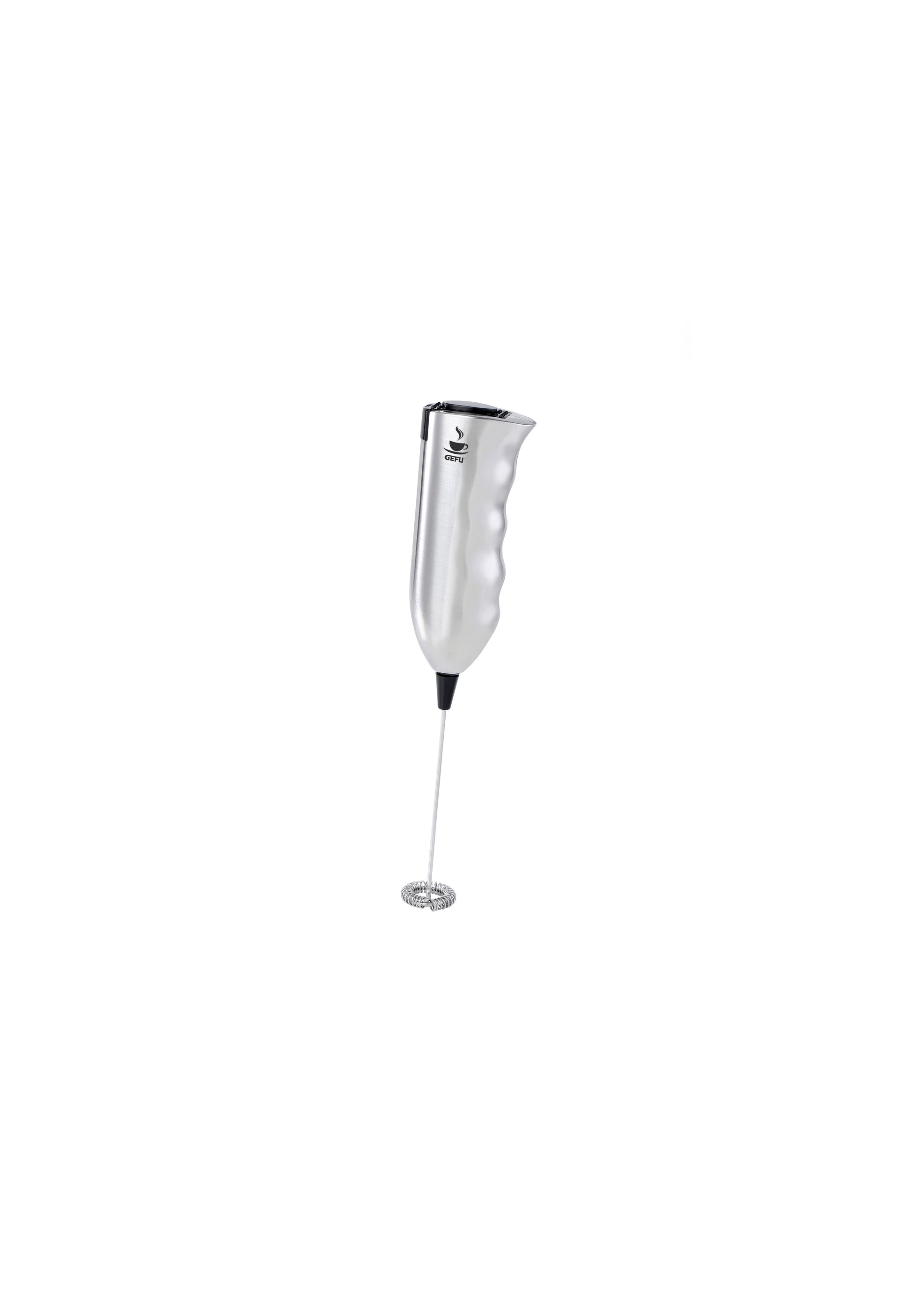 Schiumalatte elettrico portatile MARCELLO di GEFU in acciaio inox con sbattitore staccabile.