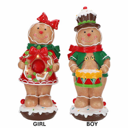 Gingerbread Girl o Boy Pan di Zenzero h 29,5 in resina con LED di Timstore