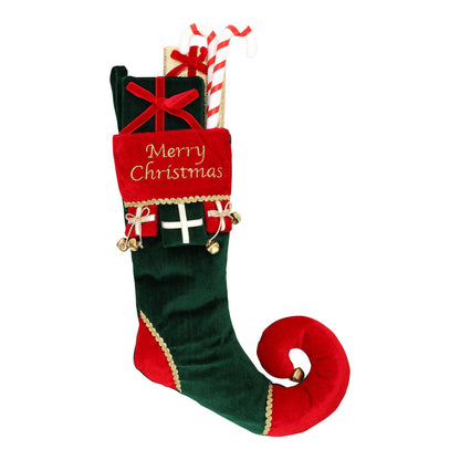 Calza decorativa decorativa in tessuto vellutato nei toni verde, rosso e oro Timstor