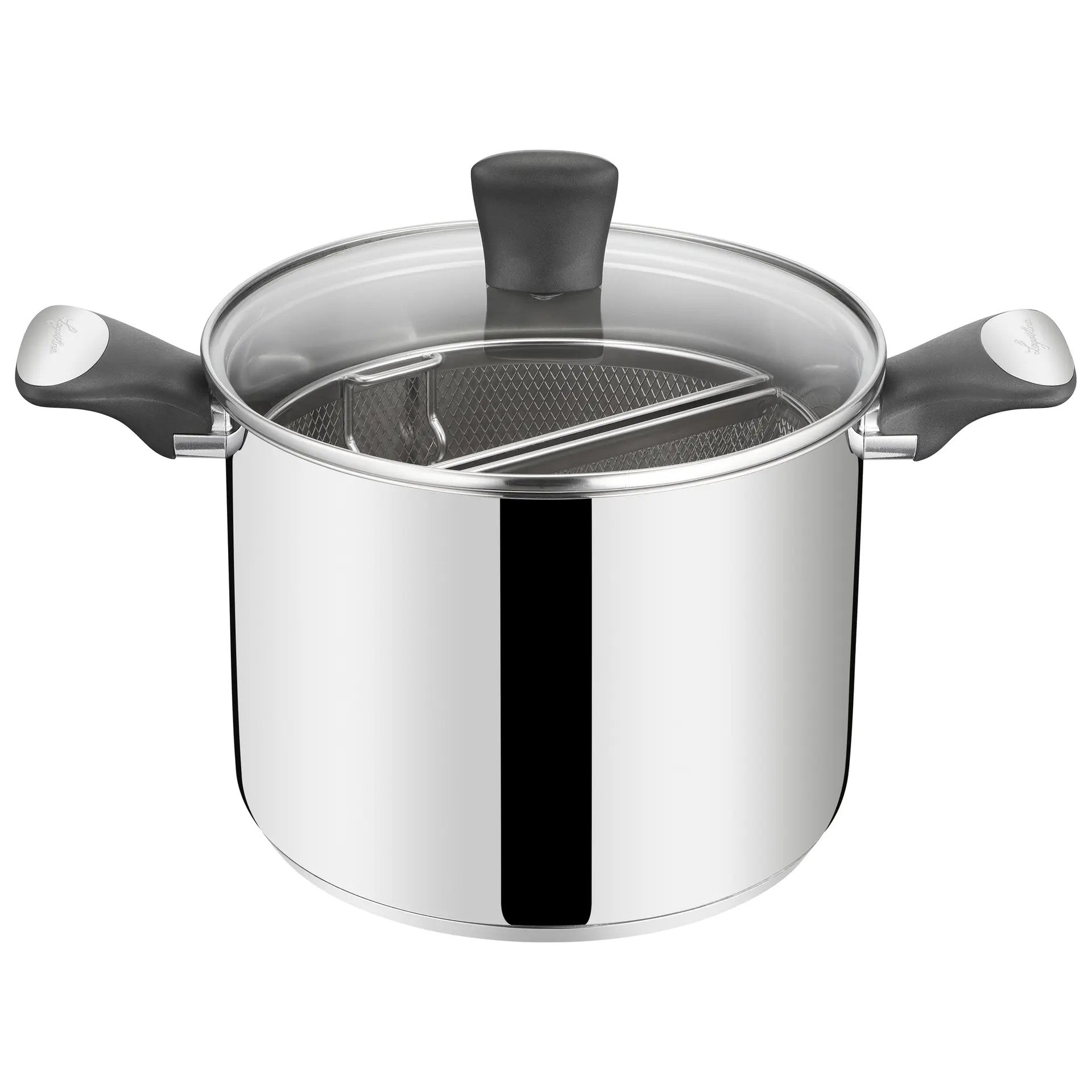 Con la Pastaiola con doppio cestello in acciaio e coperchio in vetro Unlimited, puoi cucinare facilmente e contemporaneamente diverse tipologie di pasta e verdure grazie ai suoi 2 cestelli integrati. Dimensioni: Ø 22 cm - Capacità: 4 litri. In negozio e online su tuttochic.it 
