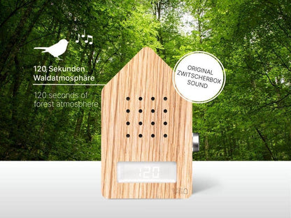 Birdytimer Relaxound in legno di quercia con frontale artigianale.