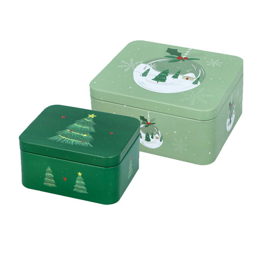 Scatole natalizie piccole rettangolari in latta con decoro palla di neve Birkmann