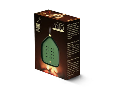 Scatola di vendita Relaxound Jingle Bells Green Sparkles con grafica natalizia e finestra trasparente sul decoro verde