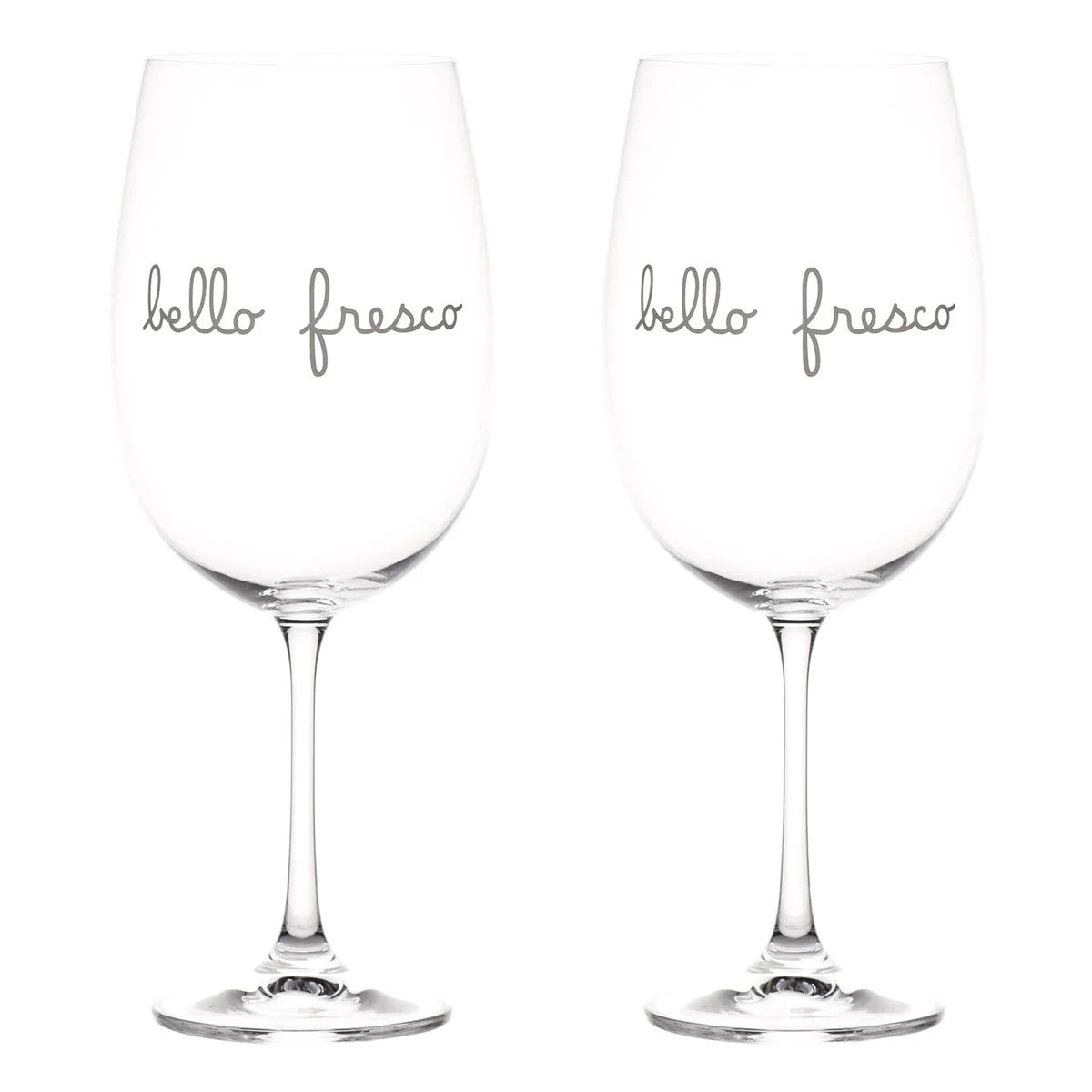 Set di 2 calici vino da degustazione 64 cl  Decoro "bello fresco" serigrafato in colore bianco. In negozio e online su tuttochic.it